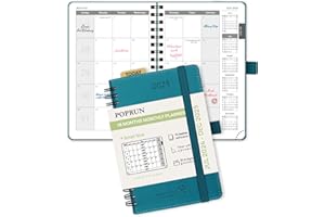 POPRUN 18 Month Planner (Jul'24 - Dec'25) 2024-2025 A6 (16x10.5cm) Pocket Month to View only Spiral Softcover 24/25 Monthly Planner,Sunday Start(Pacific Green)