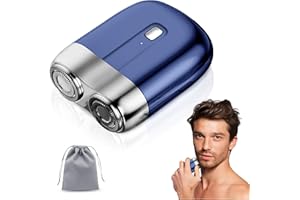 MEMOEVER Portable USB Rechargeable Double Head Shaver, Mini Electric Shaver for Men, Waterproof Compact Razor for Wet & Dry Shaving, Home, Travel & Office Use (Blue)