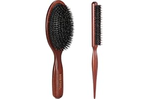 BESTOOL Szczotka do włosów, szczotka ze 100% włosia dzika dla kobiet, mężczyzn, dzieci, miękkie naturalne włosie do cienkich i delikatnych włosów, poprawiająca strukturę włosów