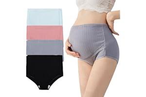 AUTUCAU Maternity Cotton Underwear High Waist Adjustable Pregnancy Seamless Soft Hipster Panties Over Bump 4-Pack