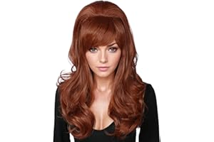 Linfairy Peluca Larga Ondulada de Cobre Castaño Para Mujer Para Disfraz de 50 años 80 Cobre Auburn