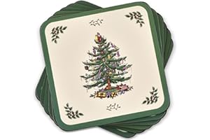 Spode Posavasos de Tapa Dura de árbol de Navidad, Juego de 6 (Verde, 4" x 4")