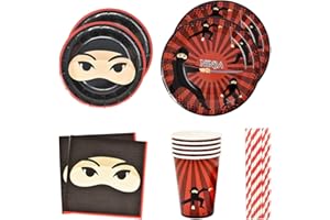SIMUER Vajilla Diseño de Ninja Desechable,Decoraciones de Cumpleaños,Kit de Fiesta de Valor,Plato, Servilleta de Papel, Taza, Pajas,Para Fiestas,Boda,Picnic,Parilla (Serve 10 Personas)