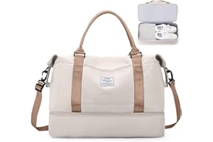 SEAFEW Bolsa de Viaje 45x36x20 para Easyjet,Impermeable Bolsa de Deporte para Gimnasio,Bolsa de Mano Equipaje de Fin de Semana para Mujer,Bolso de Natación para Playa,B10-Beige marrón