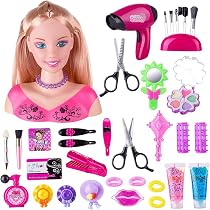 SGZIOO Coffret Coiffure Enfant – 35 Pièces Avec Tête De Poupée, Sèche-Cheveux Sonore, Accessoires – Dès 3 Ans