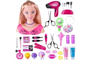 GOXAEEE - Cabeza de peinado, 35 cabezas de peinado y maquillaje de juguete para niña de 1 a 9 años, muñeca Styling Head Hairdressing (rosa)