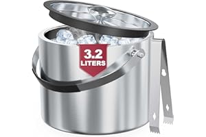 ‎FIVEHOME FiveHome 3,2L Edelstahl Eisbehälter mit luftdichtem Deckel, Sieb und Eiszange, Eiswürfelbehälter doppelwandiger, Isolierter Eiseimer Bier Champagner Kühler Eiskübel Wein