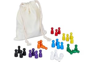 Relaxdays Conetti per Giochi da Tavolo, Set da 160 Pedine, 8 Colori, Legno, con Borsa, Coni per Halma, Ludo, Multicolore