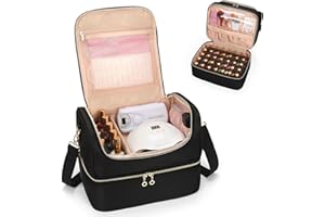 RELAVEL Nagellack Aufbewahrung, Doppelschicht Gellack Organizer Tasche, Reise Gel-Nagellack Aufbewahrungsbox für 45 Flaschen & Eine Nagellampe, Kosmetikkoffer Nagelkit Bag