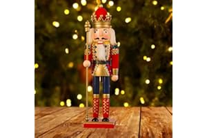 BERELIN Nussknacker Soldat 30 cm, Holz Traditionelle Weihnachtsnussknacker Figuren, Weihnachten Nussknacker König Deko Figur, Klassisch Nussknacker Holzfigur Soldat für Weihnachtsfest Heimdekoratio (Rot)
