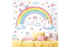 decalmile Pegatinas de Pared Arcoíris Unicornio Vinilos Decorativos Mariposas Nubes Estrella Adhesivos Pared Bebé Guardería Niñas Dormitorio
