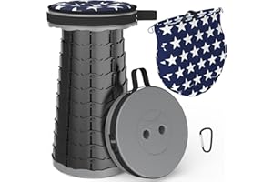 ALEVMOOM Tabouret Pliant Portable avec Coussin,Tabouret de Camping pour Adultes,Tabouret de Camping Télescopique Tabouret Pliable pour La Pêche BBQ Intérieur Activités Plein Air Charge 440 LB