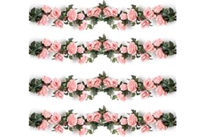 Ksnnrsng Guirnalda Rosas de Seda Artificiales Flores Vides Flores Falsas Colgando Plantas Hiedra Rosa para Colgar en Bodas Hogar Oficina Arco Decoración (2 Unidades, Rosado)