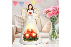 Eletorot Regalo Festa Della Mamma, Angelo Custode Statuetta con 3 Rose LED Regali per Lei, Idee Regalo Donna Compleanno, Idee Regalo Amica Sorella Mamma Nonna Collega Donna
