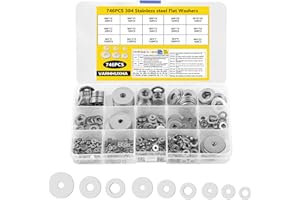 VARHHUXHA 746 Pcs Washers for Screws, Stainless Steel Flat Penny Washers for Bolts and Nuts Repair, Assorted Metal Washerss M2 M2.5 M3 M4 M5 M6 M8 M10 Washer Set