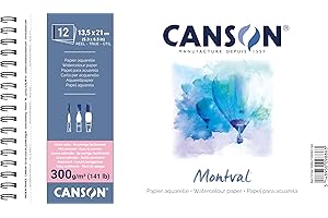 CANSON Montval, Papel para acuarela, satinado, 300gsm, Hoja, 13,5x21cm, Gris Antracita