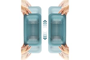 Dreamhigh® 2 Stück Spülbecken Sieb, Küche Sieb Ausziehbar(36,5-49,5cm), Siebkorb über der Spüle BPA Free, für Gemüse und Obst waschen, Gekochte Nudeln Abtropfen Lassen-Grün
