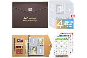 DOZNOZRI 100 Envelopes Saving Challenge Tracker Sheet 5050/500/1000/10000 A5 Money Saving Challenge Wallet UK with Numbers,100 Envelope Challenge Binder for Budgeting Planner & Saving Money (Brown)