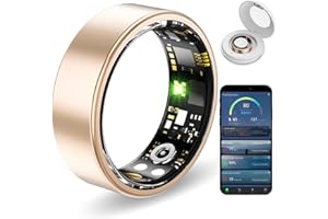 Weyrinice Health Ring, Smart Ring for Women Men, 10ATM Waterproof Fitness Sleep Heart Rate Blood Oxygen Tracker, Step Tracker Compatible with Android & IOS (Gold, 7#)