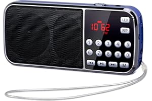 PRUNUS J-189 Mini Radio Portatile FM, Bluetooth, Digitale, Supporto TF Card/USB/AUX, Torcia di Emergenza (Azzurro)