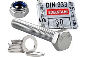 Stahlia 10 Sechskantschrauben 10 Unterlegscheiben & 10 Muttern Set Edelstahl M8 x 70 mm Vollgewinde (30 Teile) DIN 933|125|985 Maschinenschrauben Außensechskant
