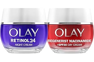 Olay Retinol24 Crema De Noche 50ML Y Olay Niacinamida + SPF30 Crema Hidratante De Día 50ML. Pack De 2 Cremas Antiarrugas. Piel Más Joven Y Radiante