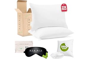 MERIDIA PERSONAL CARE MERIDIA Almohadas 75 Pack 2 + Extra Relleno + Antifaz y Tapones. Almohada para Dormir Firmeza Cervicales y Cuello Pillows for Bed 2 Pack Almofada Antiacaros