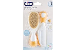 Chicco Set Baby-Haarbürste und Kamm, Babybürste mit weichen Naturborsten, Kamm mit abgerundeten Spitzen, rutschfester Griff, Baby Party Geschenk - Neugeborenenbedarf ab 0 Monaten