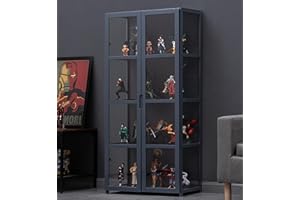 CHAANG vitrinas para colecciones vitrina expositora vitrina vitrina cristal vitrinas de cristal Marco de bambú natural, la puerta del gabinete está dividida, sellada y a prueba de polvo, fácil de instalar y