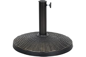 Azuma Parasol Base 12KG Weighted Round Bronze Colour Poly Resin Patio Sun Shade Stand With Rattan Weave Effect Design to Match Garden Furniture Heavy Summer Umbrella Holder Woven Pattern 45cm Diameter