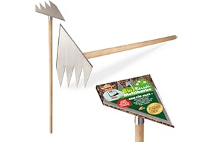 RUWI Hacke 8in1 | Fugenreiniger - Gartenwerkzeug - Hacke - Gartenhacke - Harke - Grubber - Sauzahn - Unkrauthacke - Gartenharke - Pflanzlochbohrer - Handjäter - Handhacke - Pflücker (Mit Stiel)