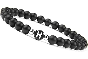 GD GOOD.designs EST. 2015 Bracelet avec lettres I Bracelet pour couple avec de vraies perles en pierre naturelle de 6mm - Cadeau de couple pour elle et lui