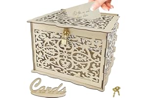 YuChiSX Wooden Wedding Card Box,Rustic Wood Wooden DIY Envelope Gift Card Box with Lock, Upgraded Security Money Box Gift Card Box,for Wedding Anniversary Reception Party Gift Supplier,25x20x18cm