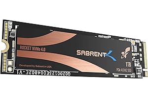 SABRENT M.2 NVMe SSD 1TB 4x4, Solid State 5000 MB/s Read, PCIe 4.0 2280, M2 Hard Drive High Performance Compatible with PCs, NUCs Laptops and Desktops TLC Nand (SB-ROCKET-NVMe4-1TB)