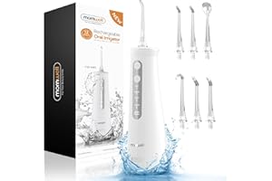 Mornwell Water Flosser for Teeth, 270mL Portable Oral Irrigator Cordless LED Screen Display 4 Modes 6 Jet Tips Flosser Tooth Cleaner Flosser for Home Travel White-f32