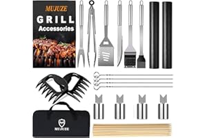 MUJUZE Grillbesteck Set,Grill zubehör Geschenk für Männer,Grillset aus Edelstahl im Koffer, Gasgrill zubehör Set,Grillzubehör BBQ für Garten und Camping(20PCS BBQ Zubehör Ohne Grillschürze)