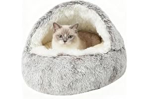 Buithafu Cama de Peluche para Gatos y Perros – Acogedora casa de Dormir | Parte Inferior Antideslizante | cálido Invierno Pelo Largo Felpa | diseño de Cueva para Mayor Seguridad (XL(60 * 60CM))
