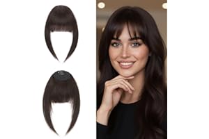 MY-LADY MY LADY Dark Brown Fringe Bangs Human Hair with Temples 100% Real Human Fringe Clip in Hair for Women Face Shaping
