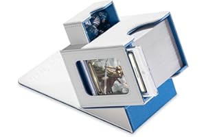 Mage Tech Card Deck Box for MTG Commander - Patented Design, Commander Display, Fits 100 Double-Sleeved Cards, 35pt Card Brick & Dice Tray - White/Blue