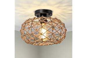 ‎KMAIPEM KMaiPem Boho Deckenlampe Wohnzimmer, 1 Licht Handgewebte Kleine Deckenleuchte Schlafzimmer, Natürliche Bauernhaus Hanfseil Deckenleuchten, Rustikaler Modern Kronleuchter für Kücheninsel