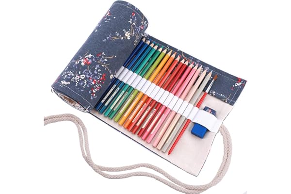 Amoyie - Trousse Feutre de Toile Sac à Crayon Rouleaux pour 72 Crayons de Couleur - Prune Gris (Les Crayons ne sont Pas fournis)