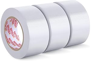 Fyguard 3 Rolls White Duct Tape, 48mm x 54m Gaffa Tape 210μ Waterproof Tape Repair Tape Universal for Inside & Outside Repairing Fastening Bundling (18m/Roll)