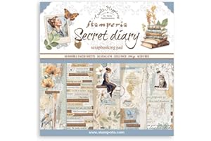 Stamperia - Scrapbook Paper Pad for Scrapbooking, Albums, Card Making, Bullet Journalling and More, Acid Free, Double-Sided, Perfect for Hobbies, Crafts, and Gifting (Secret Diary) (30.5 x 30.5cm)