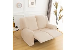 QELUS Stretch Recliner Chair Cover,6-Pieces Sofa Cover Slipcover Couch Covers,Armchair Cover Non-Slip Furniture Protector ,Elastic Spandex Soft Recliner Chair Protector with Side Pocket(2 Seater Beige)