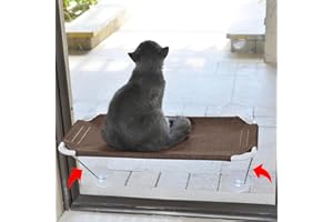 LSAIFATER Trespolo Gatto da Finestra Supporto Basso di Sicurezza in Ferro Prendisole 360° Amaca Sedile da Finestra per tutti i Gatti (L, marrone)