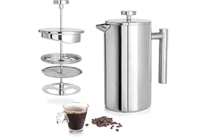 ZONKSTEE Cafetiere 2 Cups, 350ML Stainless Steel French Press Coffee Maker, 3 Level Filter Double-Walled Insulated French Press Caffettiere for Home and Office Coffee Pot, Including 2 Replacement Filter