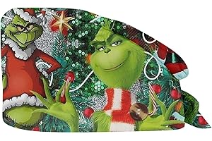 XYYYHTL Antipolvere Donna Cappello Cuffie Chirurgiche per Infermiera Dottore Infermiera Cuoco cosmetologi Cappello con Stampa Natalizia Cuffia Chirurgica con Fascia Regolabile Cuffietta Chirurgica Uomo