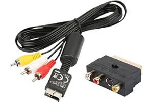 AMATHINGS AV Kabel & Scart Adapter perfekt für PS1, PS2, PS3 – 1,8m Playstation Kabel für Hohe Audio-Video Qualität – Verbinden Sie Ihre Konsole sicher und einfach mit jedem TV-Gerät