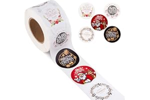 SAVITA 500 Pezzi 3.8 cm Etichette Adesive Natale, Chiudipacco Decorazioni Natale Adesive Legno, Pacchetti Adesivi per Buste Presenta Adesivi Decorativi Decorazione feste Etichette Natalizie (5 Motivi)