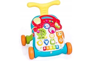 COIL Lauflernwagen 2-in-1, Lernspielzeug, Musikspielzeug, Bildungslauflernwagen, Lauflernwagen mit Licht, Höhenverstellbarer Lauflernwagen, Spieleplatte, Spieltisch, Musikplatte – Laufwagen(Blau)